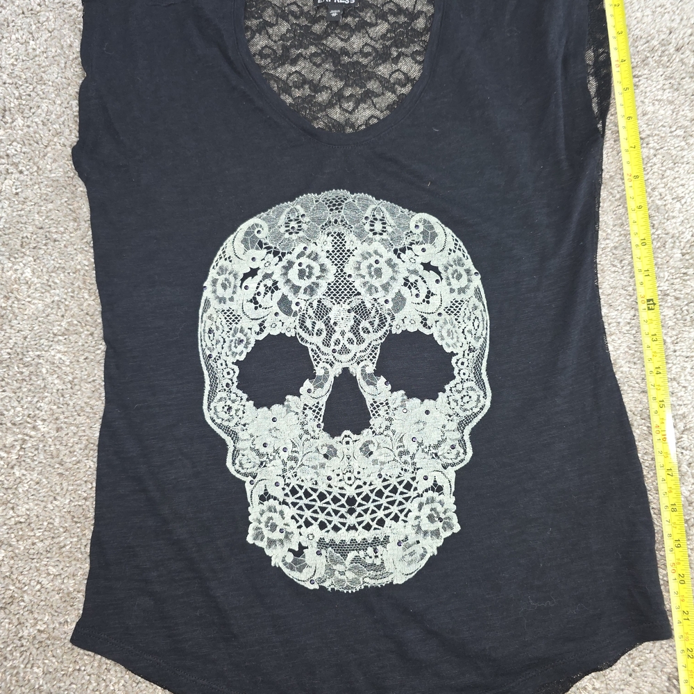Express Black Graphic Lace Tank Top